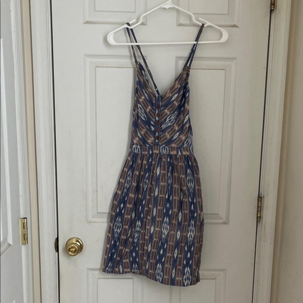 Ecote Blue and Tan Patterned Mini Dress